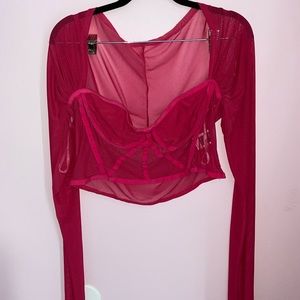 Pink mesh long sleeve cropped top from SHEIN. Size: L/XL